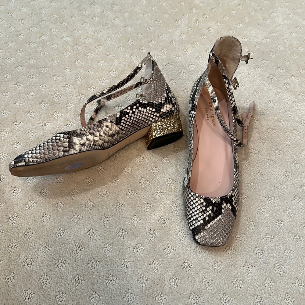 Kate Spade Gold Glitter Python Kitten Heel - image 1